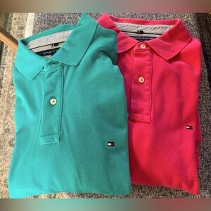 2 GUC Tommy Hilfiger XXL Men’s Polo Shirts Bright Pink & Teal Blue Classic Fit